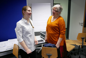 Alumni and former exchange student Anja Dienersberger and Dr. Tiina Tervaskanto-Mäentausta during Study Exchange Workshop